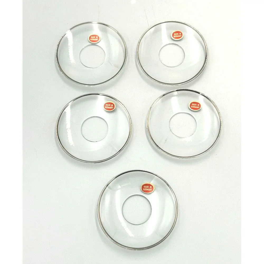 Vintage Glass Bobeches (5) Silver Rim Candle Wax Collar Drip Catcher Germany